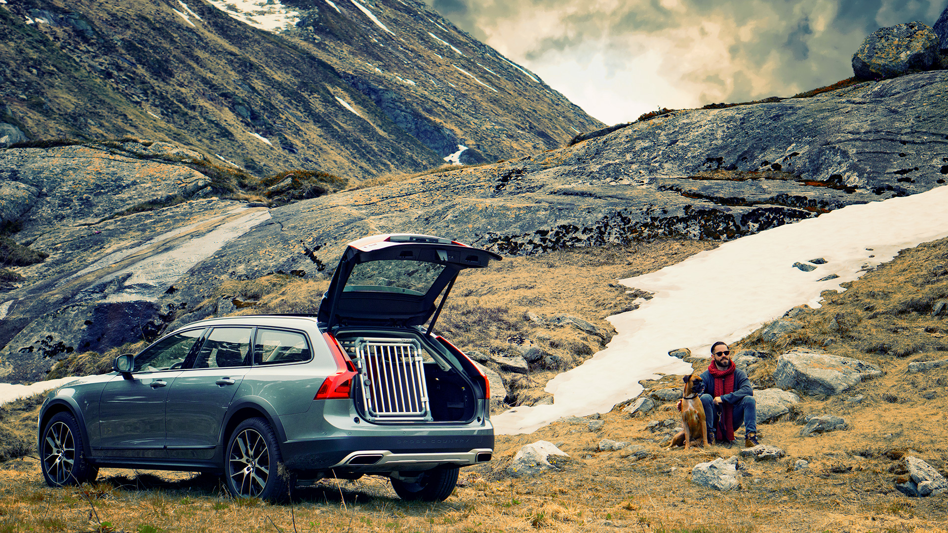4Pets Pro zilver autobench/hondenbench in een Volvo V90 cross country