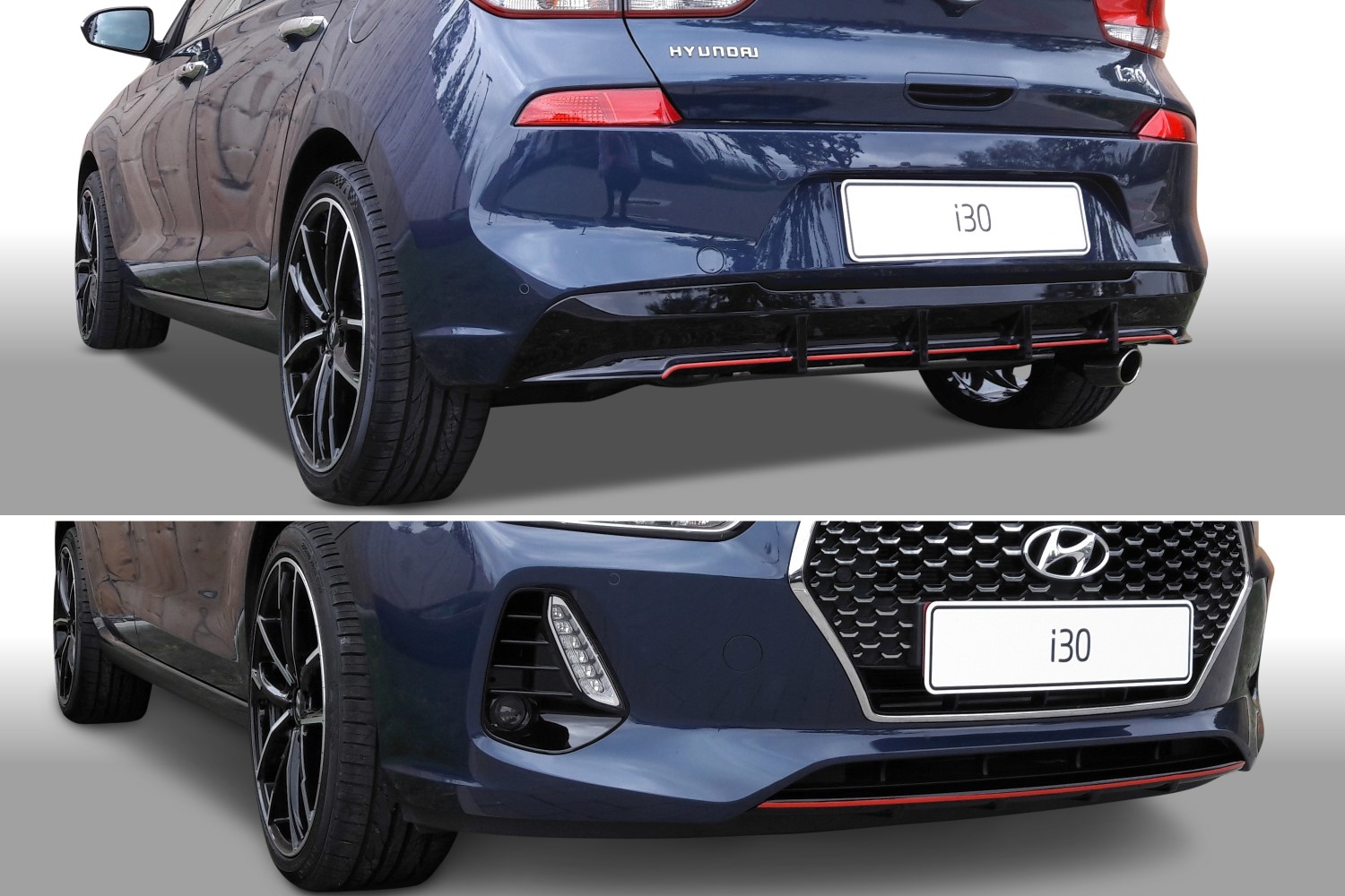 Hyundai i30 (PD) rear diffuser + front mask - red striping | Car Parts ...