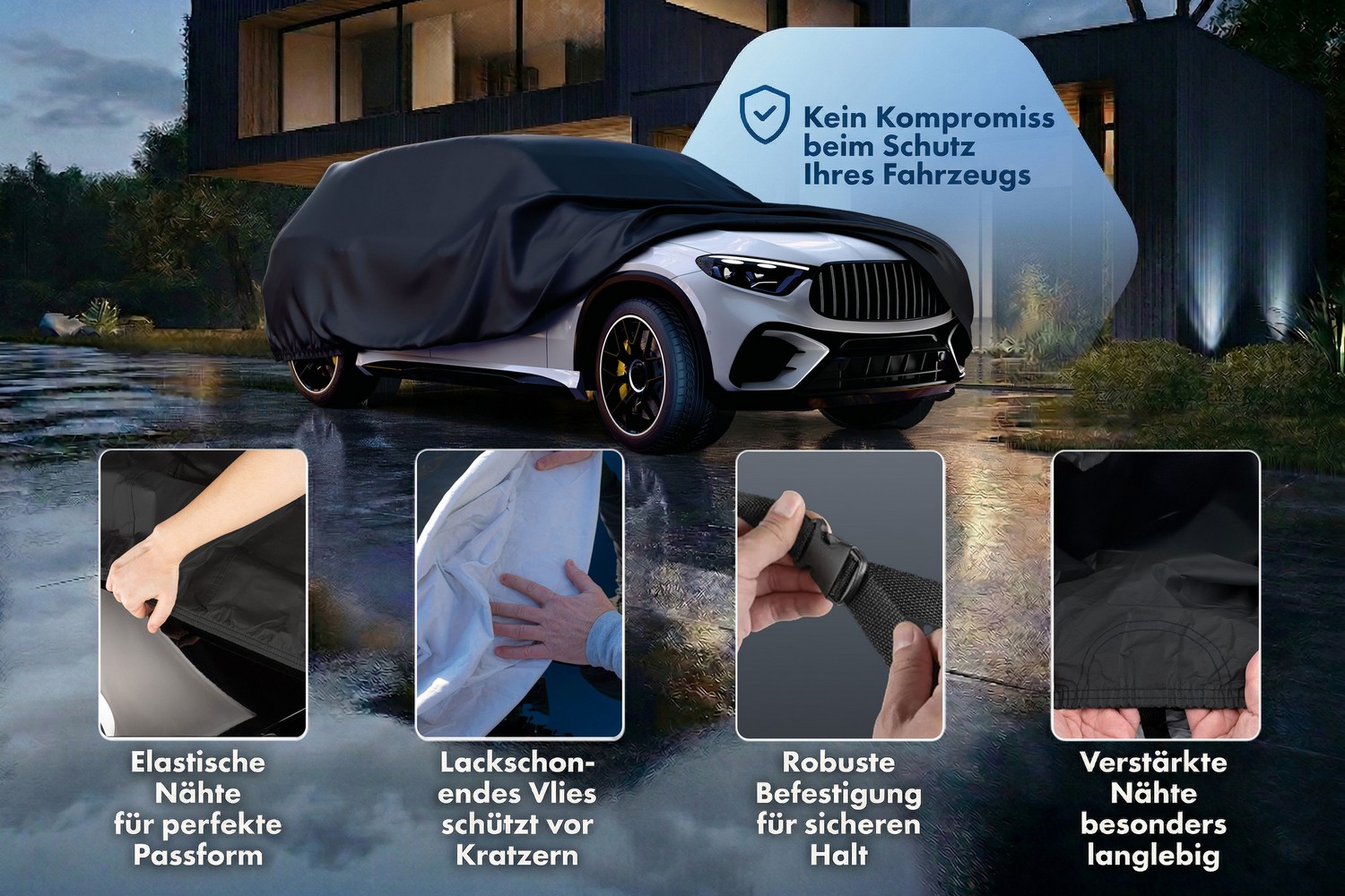 Autoabdeckung All Weather Basic SUV schwarz (6) Autoabdeckung All Weather Basic SUV schwarz (6)