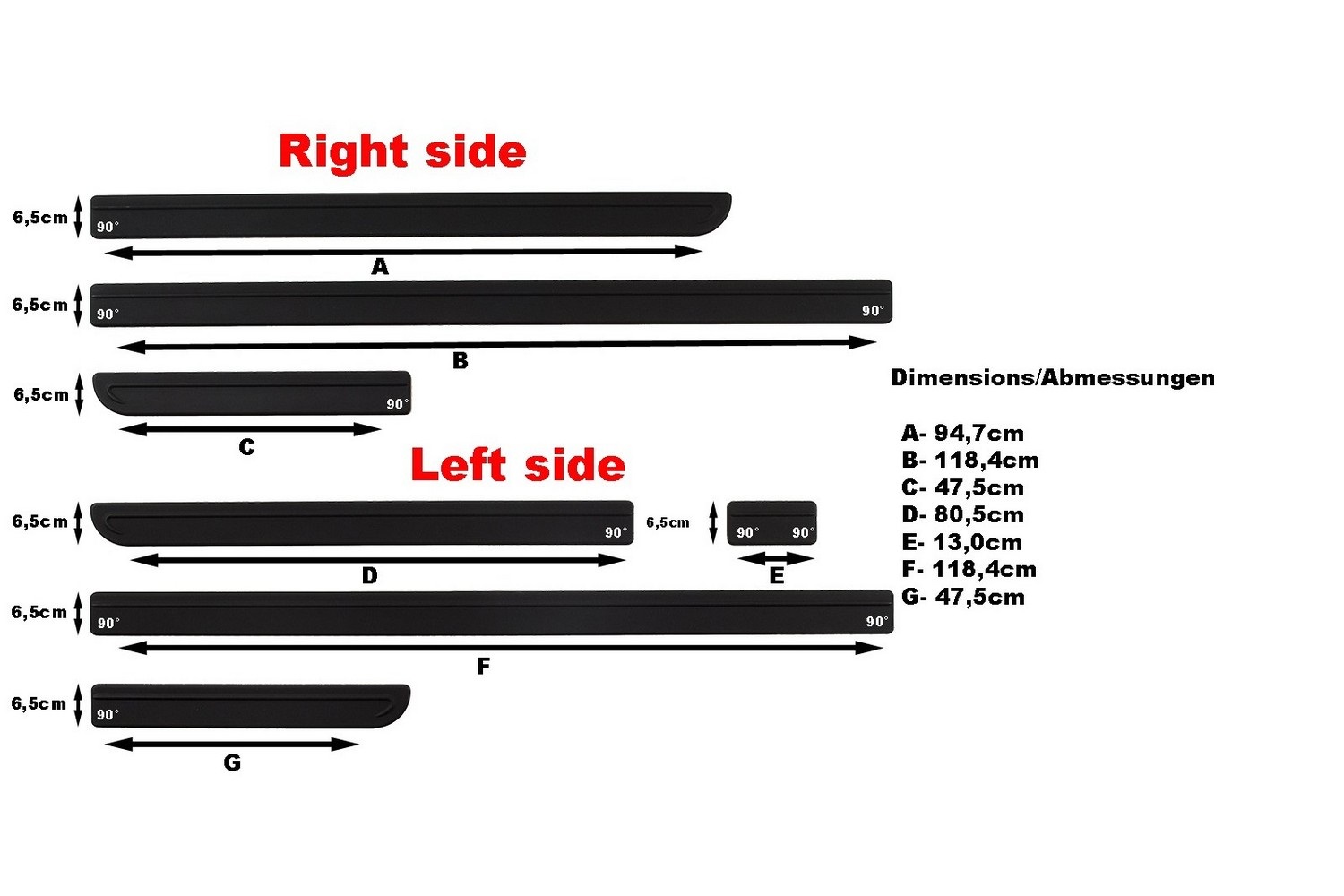 Dimensions door protector set (38 L) Dimensions door protector set (38 L)