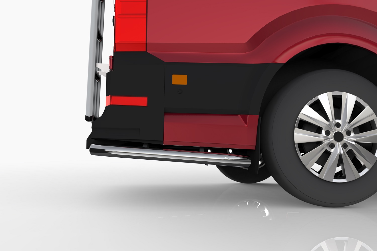 Barra laterale posteriore adatta a Mercedes-Benz Sprinter (W907) 2018-presente in acciaio inox lucido 64 mm Barra laterale posteriore adatta a Mercedes-Benz Sprinter (W907) 2018-presente in acciaio inox lucido 64 mm