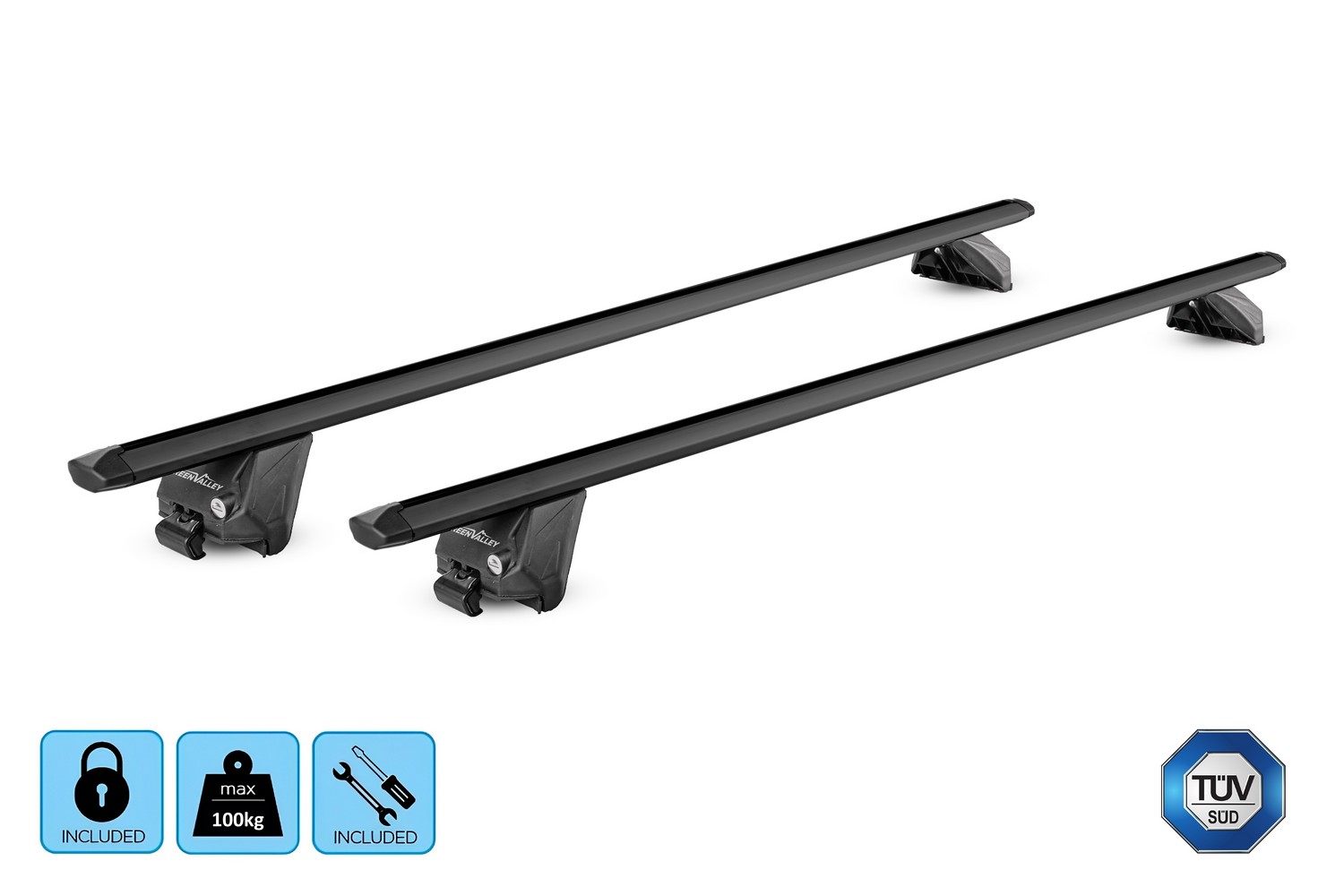 Green Valley Edge roof bars set alu black - Dachträger / Relingträger Satz Alu Schwarz - dakdragers alu zwart - jeu de barres de toit aluminium noir (3) Green Valley Edge roof bars set alu black - Dachträger / Relingträger Satz Alu Schwarz - dakdragers alu zwart - jeu de barres de toit aluminium noir (3)