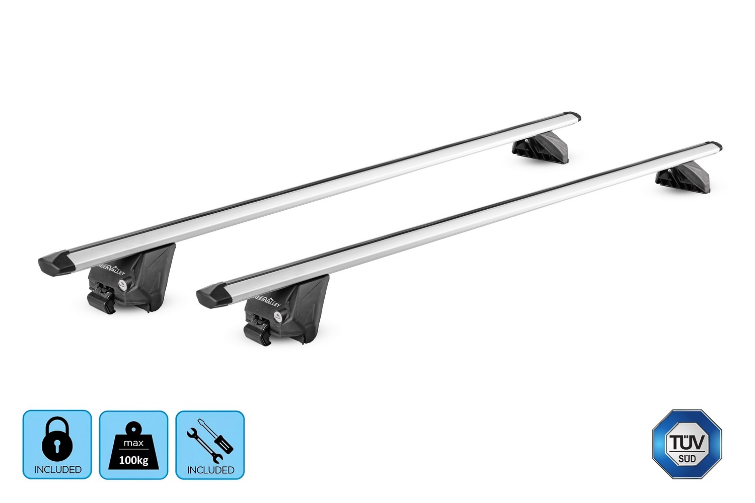 Green Valley Edge roof bars set alu silver - Dachträger / Relingträger Satz Alu Silber - dakdragers alu zilver - jeu de barres de toit aluminium argent (3) Green Valley Edge roof bars set alu silver - Dachträger / Relingträger Satz Alu Silber - dakdragers alu zilver - jeu de barres de toit aluminium argent (3)