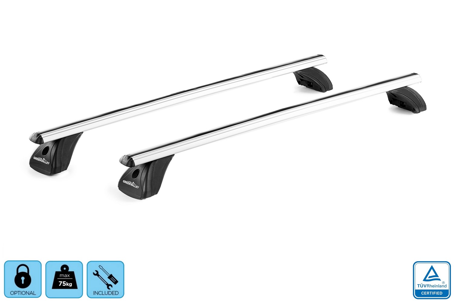 Green Valley Original roof bars set silver - Dachträger / Relingträger Satz Silber - dakdragers set zilver - jeu de barres de toit argent (4) Green Valley Original roof bars set silver - Dachträger / Relingträger Satz Silber - dakdragers set zilver - jeu de barres de toit argent (4)