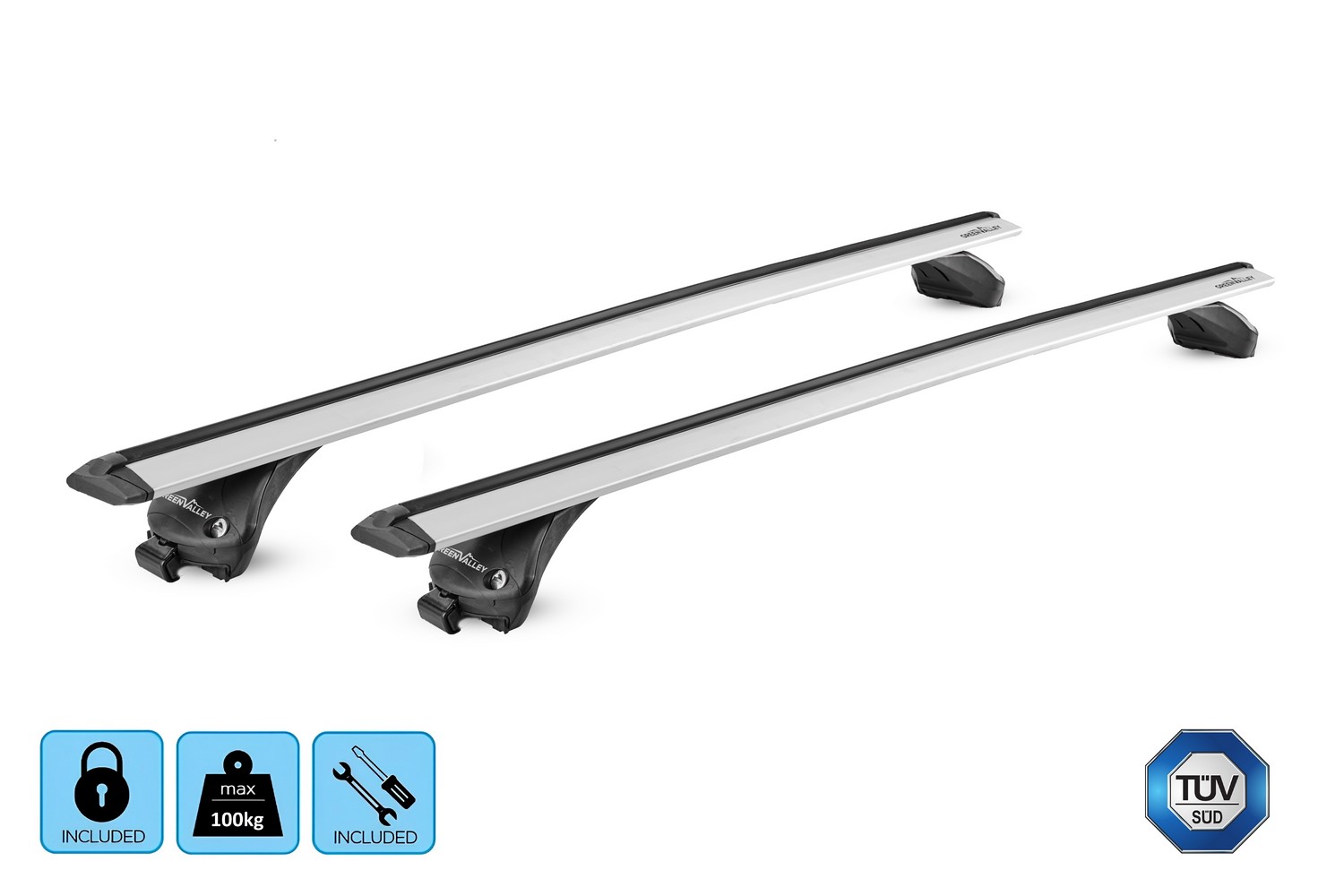 Green Valley Vento Quick roof bars set silver - Dachträger / Relingträger Satz Silber - dakdragers set zilver - jeu de barres de toit argent (4) Green Valley Vento Quick roof bars set silver - Dachträger / Relingträger Satz Silber - dakdragers set zilver - jeu de barres de toit argent (4)