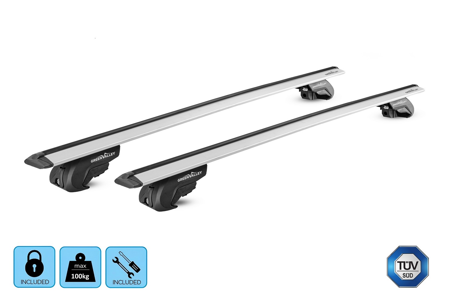 Green Valley Vento Trek roof bars set silver - Dachträger / Relingträger Satz Silber - dakdragers set zilver - jeu de barres de toit argent (4) Green Valley Vento Trek roof bars set silver - Dachträger / Relingträger Satz Silber - dakdragers set zilver - jeu de barres de toit argent (4)