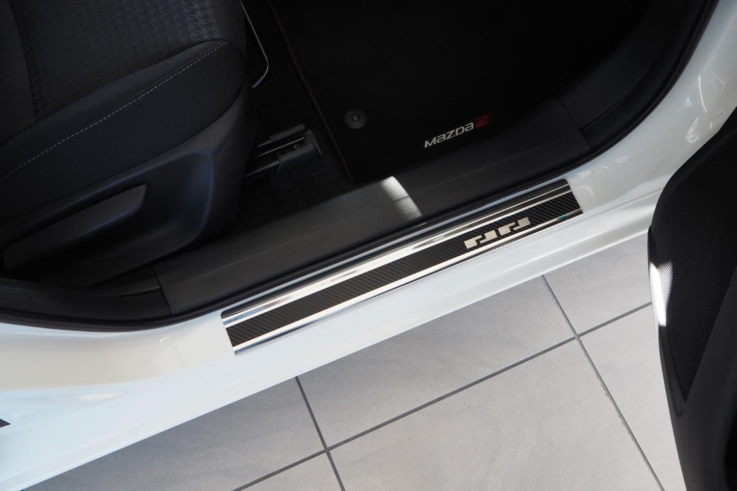 Door sill plates suitable for Mazda2 (DJ) 2015-present 5-door hatchback stainless steel - carbon foil
