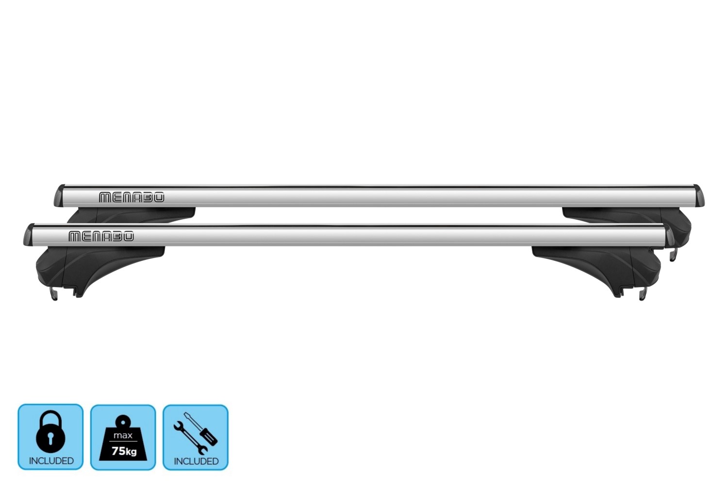 Menabo Ariem roof bars set silver - Dachträger / Relingträger Satz Silber - dakdragers set zilver - jeu de barres de toit argent (3) Menabo Ariem roof bars set silver - Dachträger / Relingträger Satz Silber - dakdragers set zilver - jeu de barres de toit argent (3)