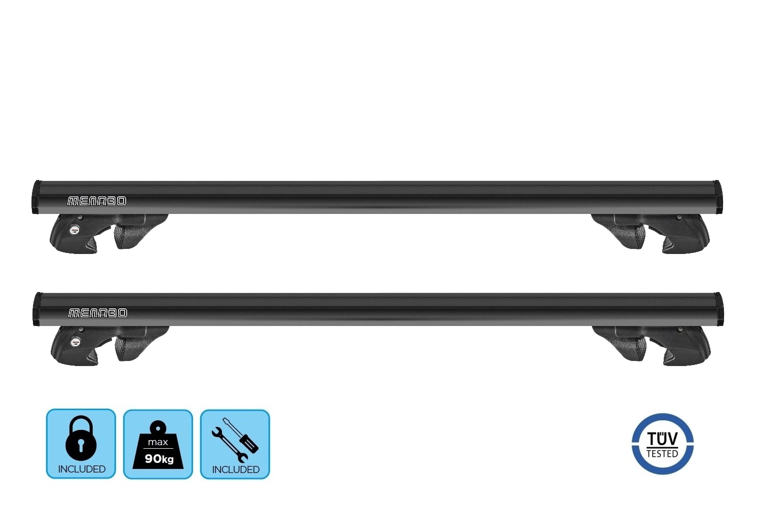 Menabo Jackson roof bars set black - Dachträger / Relingträger Satz Schwarz - dakdragers set zwart - jeu de barres de toit noir (6) Menabo Jackson roof bars set black - Dachträger / Relingträger Satz Schwarz - dakdragers set zwart - jeu de barres de toit noir (6)