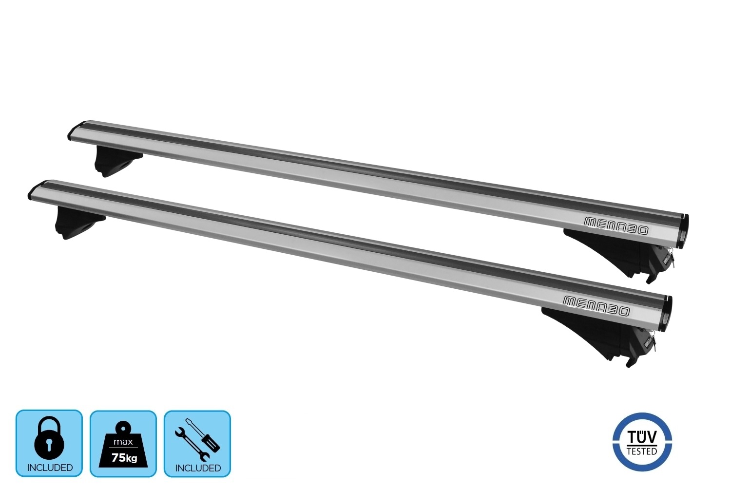 Menabo Leopard roof bars set silver - Dachträger / Relingträger Satz Silber - dakdragers set zilver - jeu de barres de toit argent (5) Menabo Leopard roof bars set silver - Dachträger / Relingträger Satz Silber - dakdragers set zilver - jeu de barres de toit argent (5)