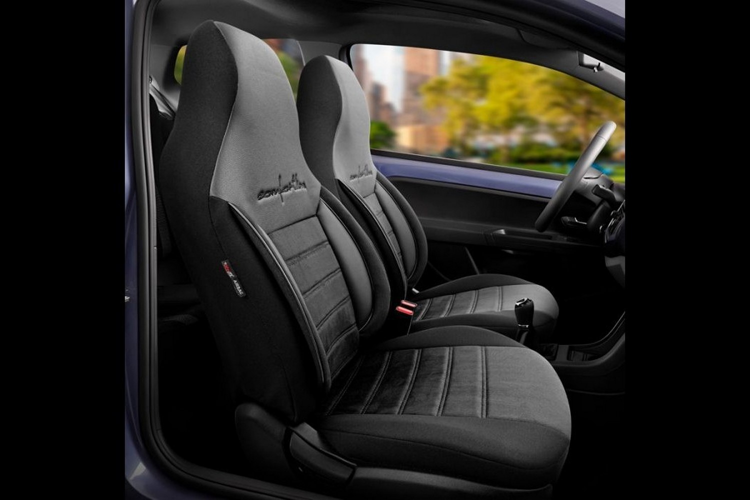 Seat covers suitable for Citroën C1 II 2014-2022 3 & 5-door hatchback Comfortline CityBug velours black / anthracite accents
