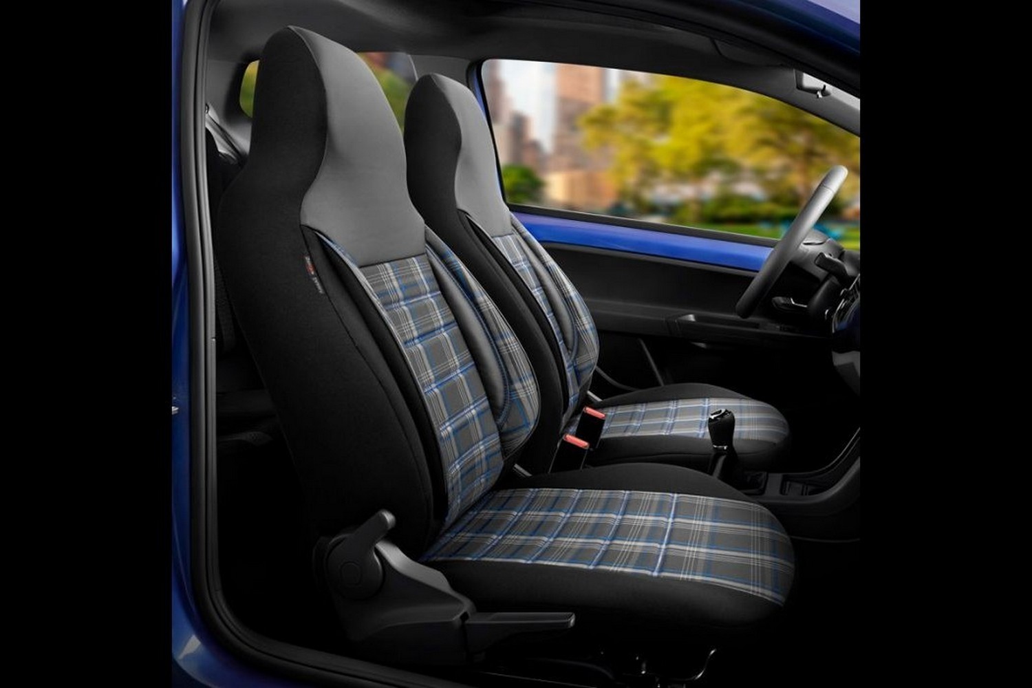 Stoelhoezen Peugeot 108 2014-heden 3 & 5-deurs hatchback Sports CityBug jacquard stof zwart / grijs / blauw