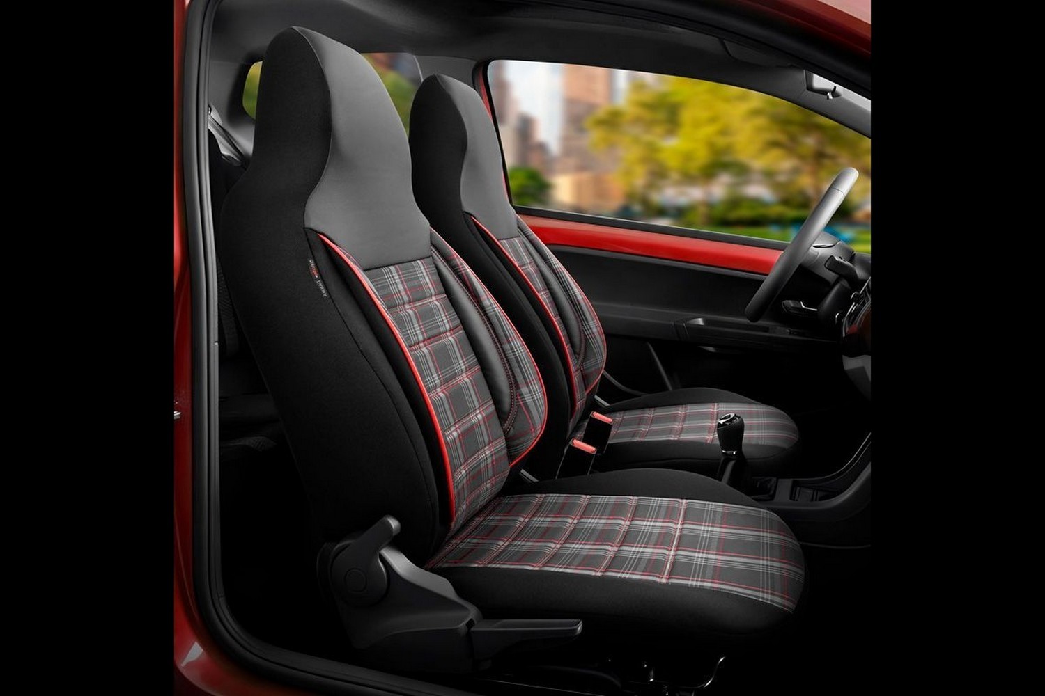 Stoelhoezen Peugeot 107 2005-2014 3 & 5-deurs hatchback Sports CityBug jacquard stof zwart / grijs / rood