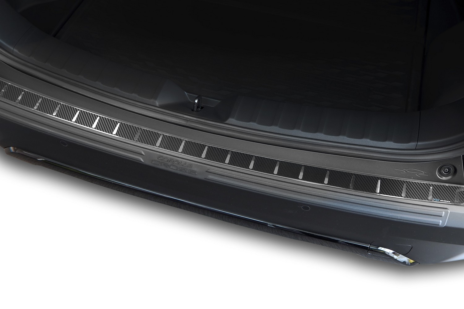 Protection de seuil de coffre convient à Toyota Corolla Cross (XG10) 2022-présent acier inox - feuille de carbone