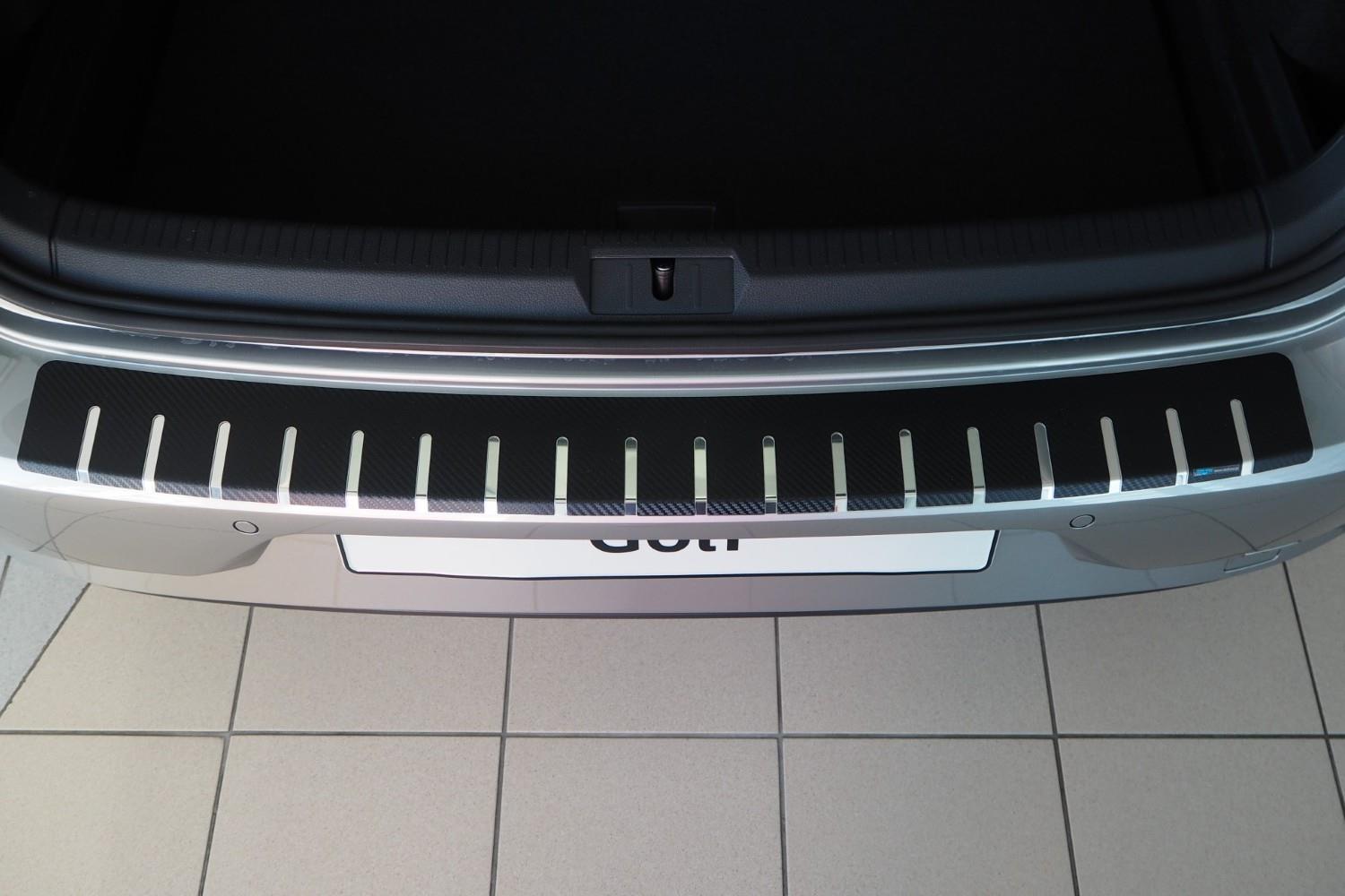 Rear bumper protector suitable for Volkswagen Golf VII (5G) 2012-2020 3 & 5-door hatchback stainless steel - carbon foil