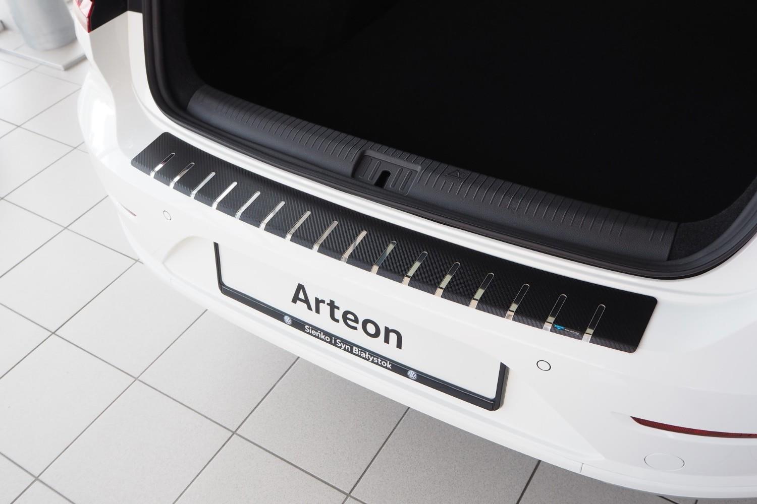 Protection de seuil de coffre convient à Volkswagen Arteon 2017-présent 5 portes bicorps acier inox - feuille de carbone